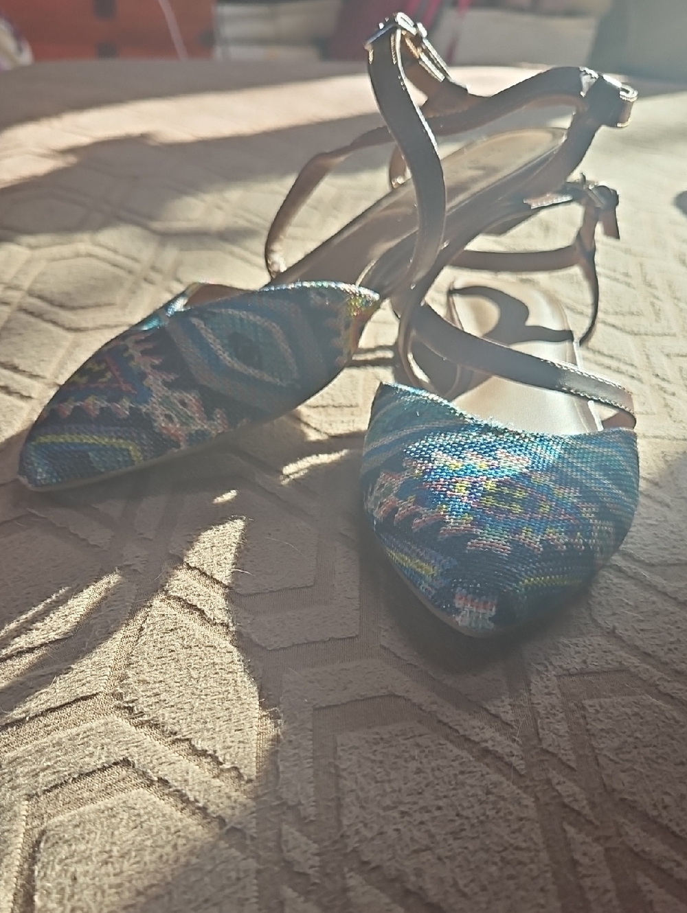 Indigo Blue Multicolor Patterned Pointed D'Orsay Flats